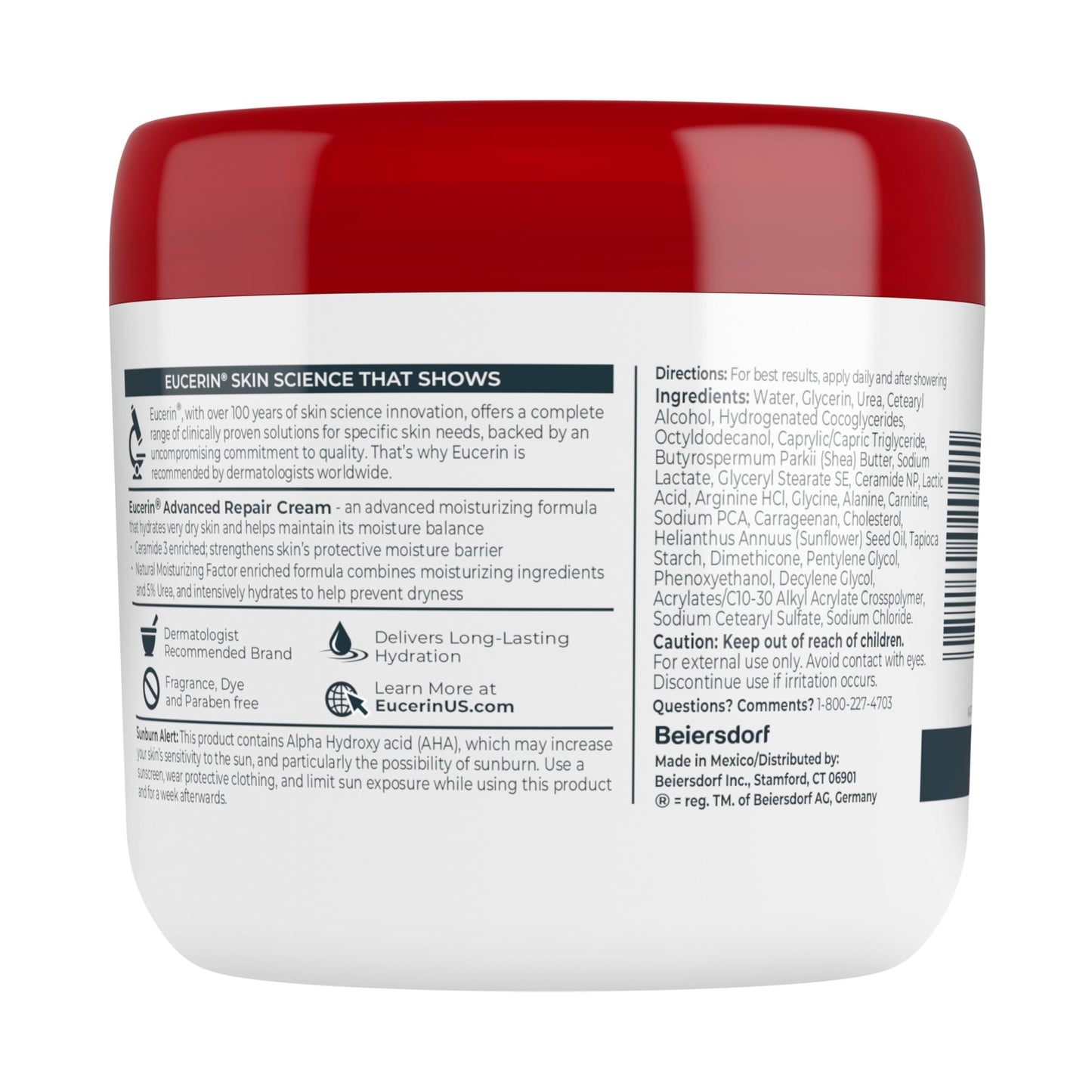 Eucerin Advanced Repair Body Cream for Very Dry Skin, Fragrance Free Daily Body Moisturizer, 16 Oz Jar Eucerin