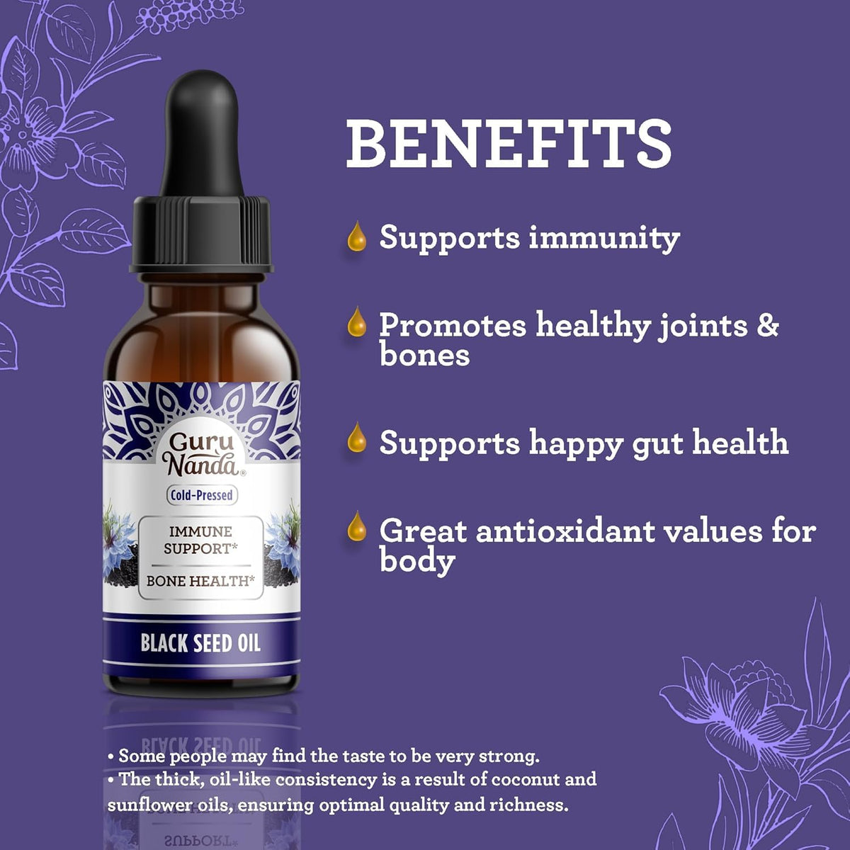 GuruNanda Black Seed Oil, Cold-Pressed Nigella Sativa - Rich in Vitamin D3 5000 Units, K2 & E, High Thymoquinone | Potent Antioxidant GuruNanda