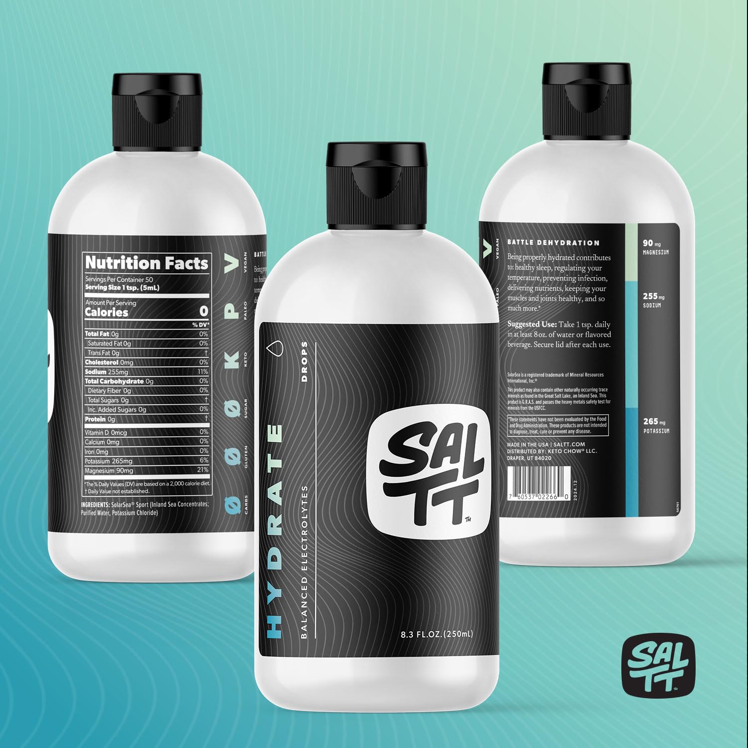 SALTT - Hydrate (8.3 oz) - Electrolytes Drops - Energy Boost - Sodium, Potassium, Magnesium, Zinc, Copper - Unflavored - Ultra Low Carb - Zero Sugar, Vegan, Gluten Free, Non GMO - By Keto Chow Keto Chow buy australia supplements