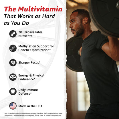 10X Health Optimize Methylated Multivitamin for Men - 90 Capsules, 34 in 1 Formula with 800 mcg of Vitamin B12, 5-MTHF, NAC 10X Health System