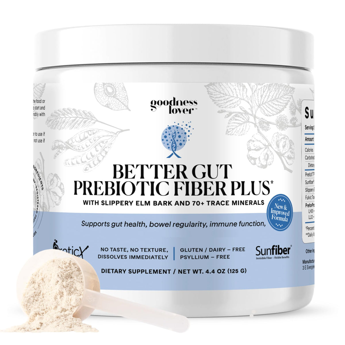 Goodness Lover Better Gut Prebiotic Fiber Plus, Digestive Health Supplement for Gut Health Support, Bloat Relief & Regularity Support, 30 Servings Goodness Lover