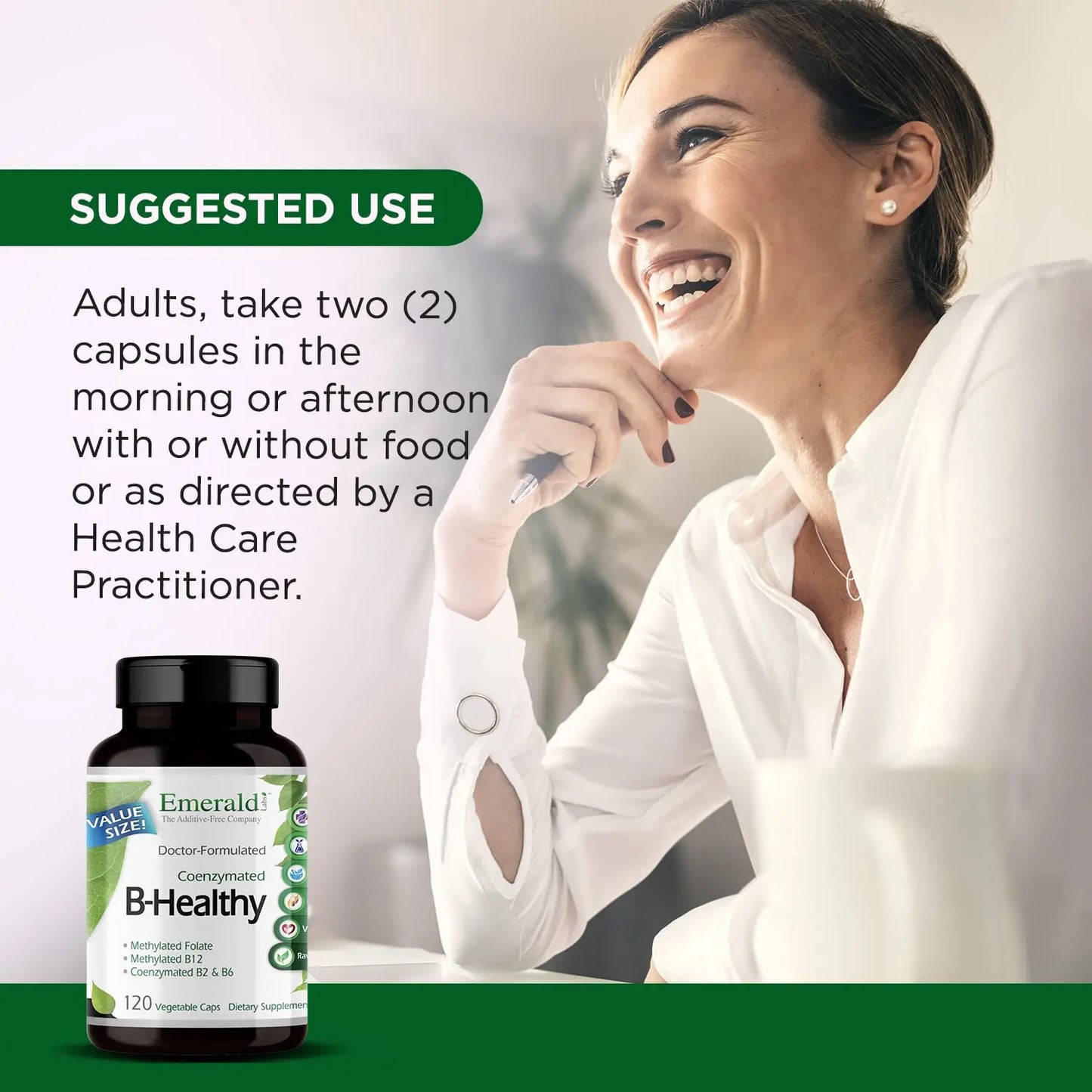 EMERALD LABS B-Healthy - Vegan Vitamin B Complex - Includes Methylated Folic Acid & Full Spectrum B Vitamins - Supports Immune, Brain & Heart Health EMERALD LABS