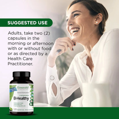 EMERALD LABS B-Healthy - Vegan Vitamin B Complex - Includes Methylated Folic Acid & Full Spectrum B Vitamins - Supports Immune, Brain & Heart Health EMERALD LABS