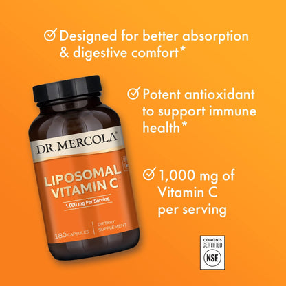 Dr. Mercola Liposomal Vitamin C - Brain, Heart, Eye & Immune Support - Provides 1,000 mg of Bioavailable Vitamin C - Non-GMO, Gluten-Free & Soy-Free Dr. Mercola