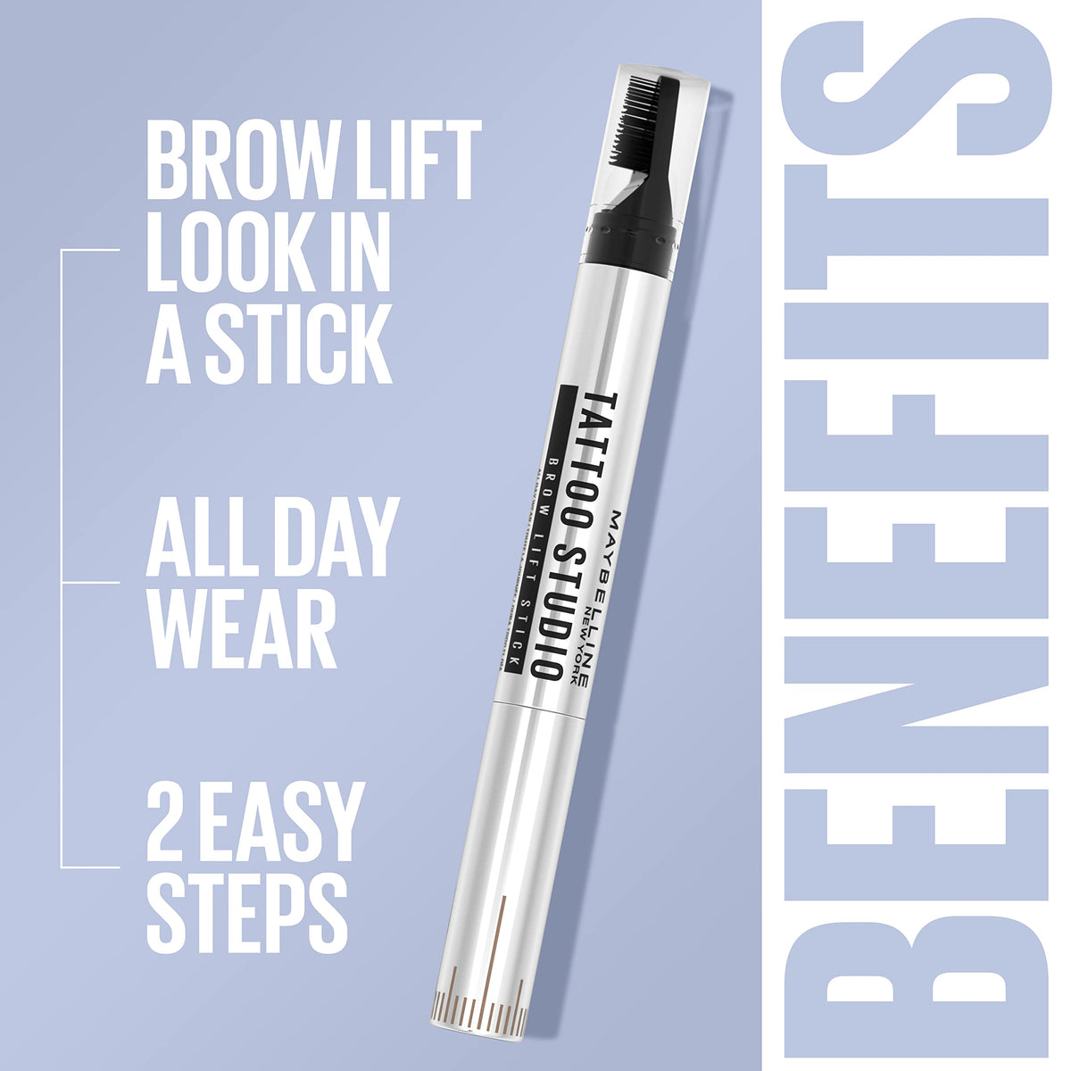 Maybelline TattooStudio Brow Lift Stick Makeup with Tinted Wax Conditioning Complex, Soft Brown, 1 Count MAYBELLINE