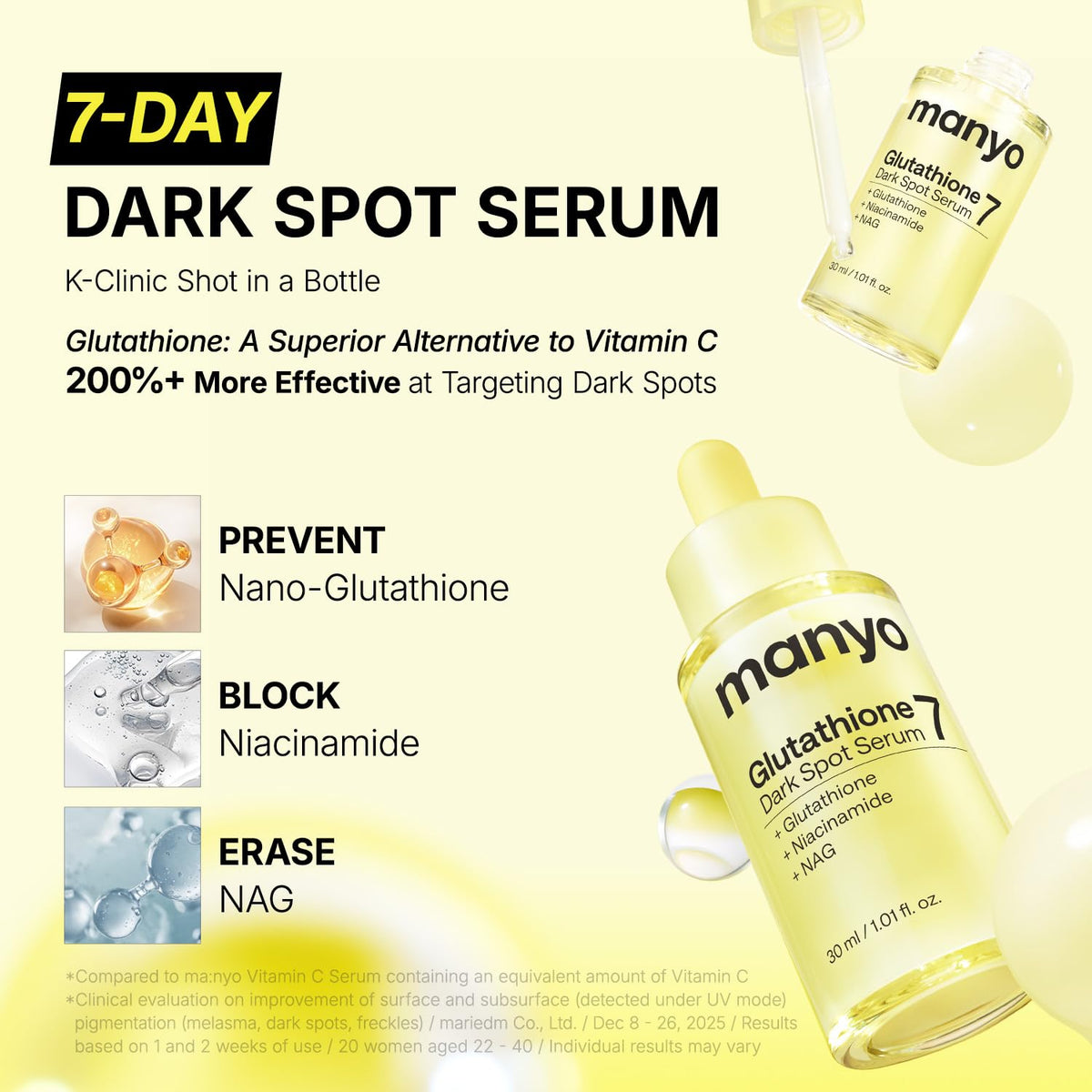 MANYO Glutathione 7 Dark Spot Serum, Radiance Booster, 1.01 fl oz ma:nyo