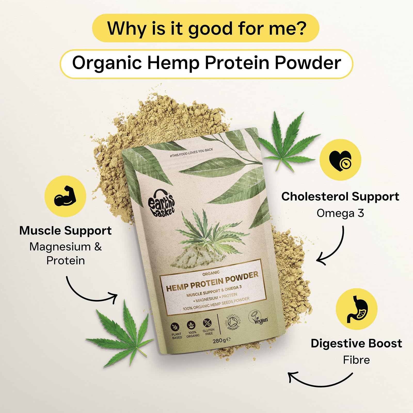 Earths Basket Organic Hemp Protein Powder,280g Natural, Unflavoured, Vegan, Gluten Free EARTHS BASKET buy australia supplements