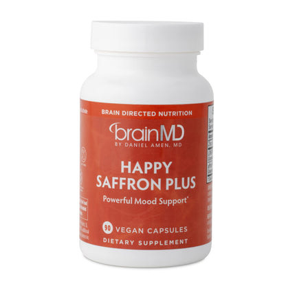 BRAINMD Dr Amen Happy Saffron Plus - 90 Capsules - with Saffron Flower Extract, Curcumin & Zinc - Vegan BRAINMD