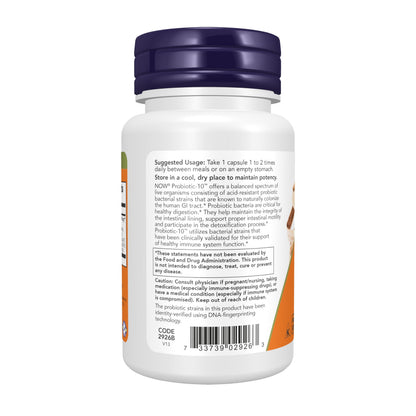 NOW Foods Supplements, Probiotic-10™, 25 Billion, with 10 Probiotic Strains, Dairy, Soy and Gluten Free, Strain Verified, 100 Veg Capsules Gsupps Australia