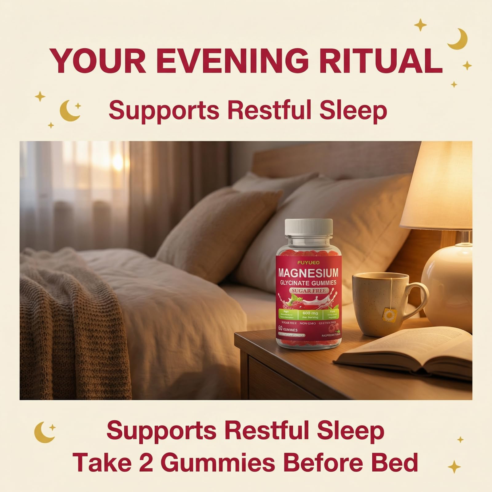 FUYUEO Magnesium Glycinate Gummies for Sleep & Relaxation, Sugar Free High Absorption Magnesium Supplement for Men & Women, Gentle on Stomach, Chewable, Raspberry, 60 Count (Pack of 1) FUYUEO buy australia supplements
