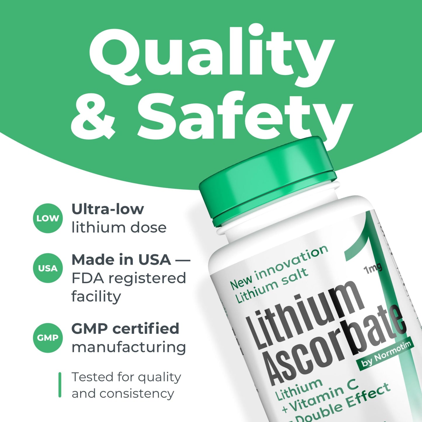 NORMOTIM Lithium Supplement 1 mg Tablets – Non-Drowsy Calm & Focus Support – Memory & Mental Clarity – Fast Dissolve – Compare to Lithium Orotate NORMOTIM