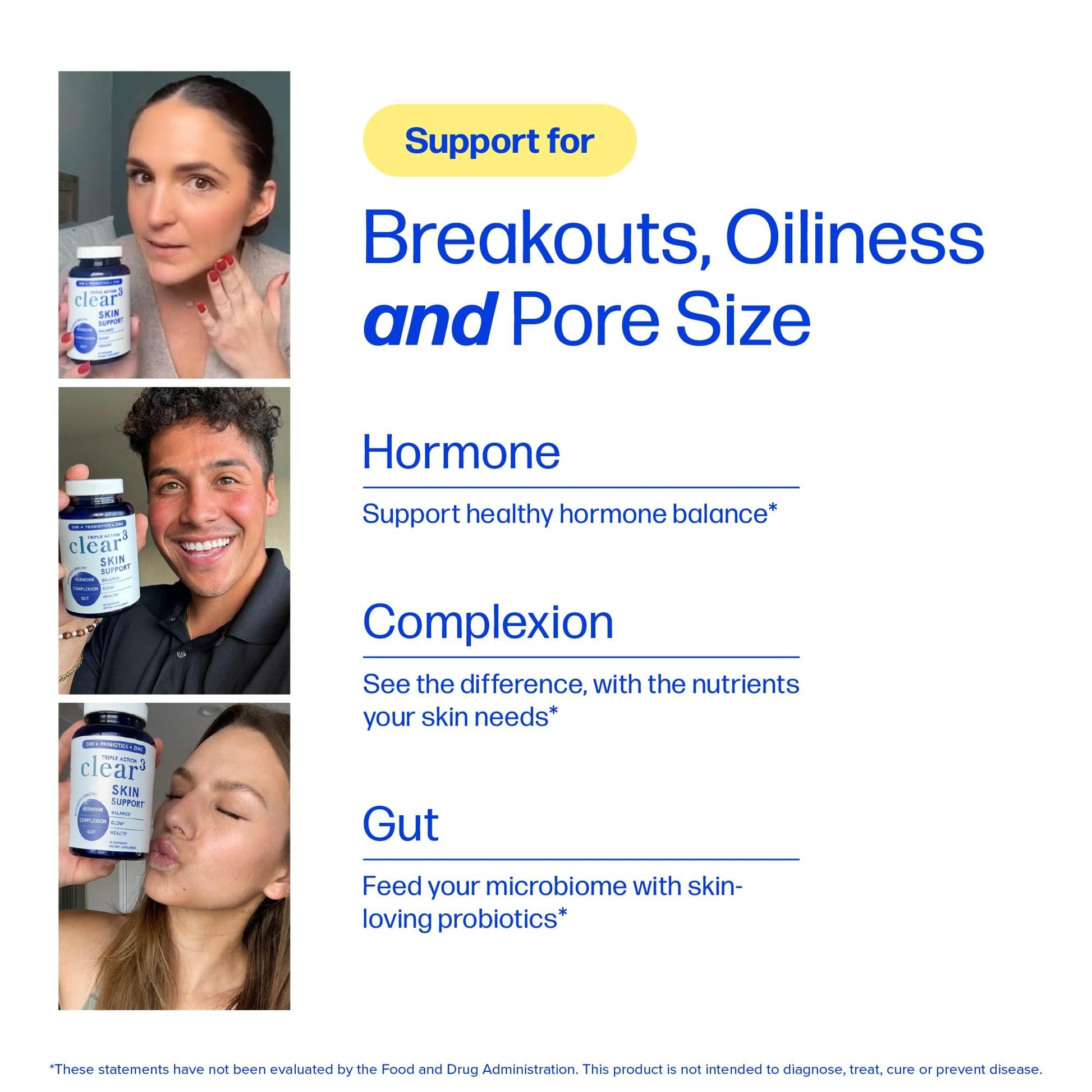 Clear Skin Supplement with Zinc, DIM & Probiotics | 3-in-1 Balance, Glow & Health Skin Support | Triple Action Hyaluronic Acid, Niaciminide & Vitamins for Hormone, Complexion & Gut Support | 60 Ct SMNutrition buy australia supplements