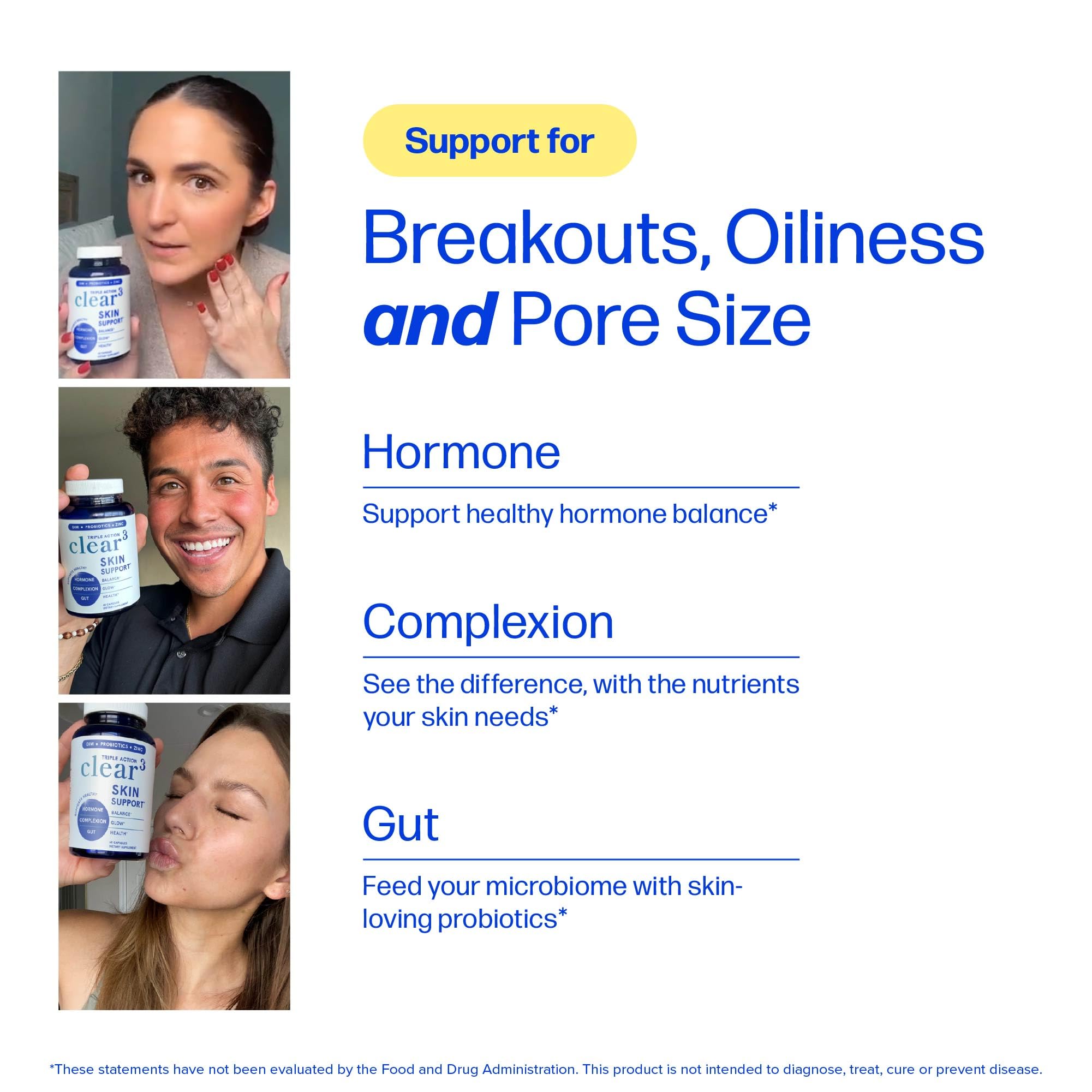 Clear Skin Supplement with Zinc, DIM & Probiotics | 3-in-1 Balance, Glow & Health Skin Support | Triple Action Hyaluronic Acid, Niaciminide & Vitamins for Hormone, Complexion & Gut Support | 60 Ct SMNutrition buy australia supplements