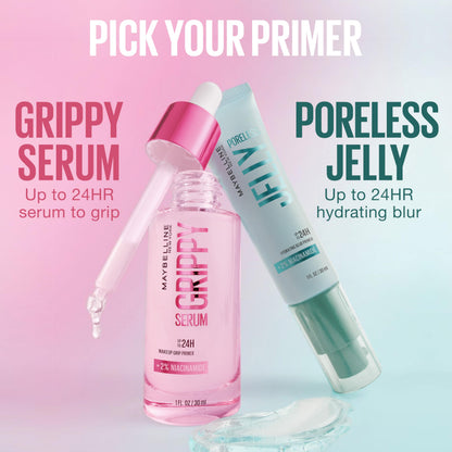 Maybelline Grippy Serum Primer, Hydrating Makeup Primer with 2% Niacinamide For Up To 24HR Make Up Wear, Clear, 1 Count MAYBELLINE