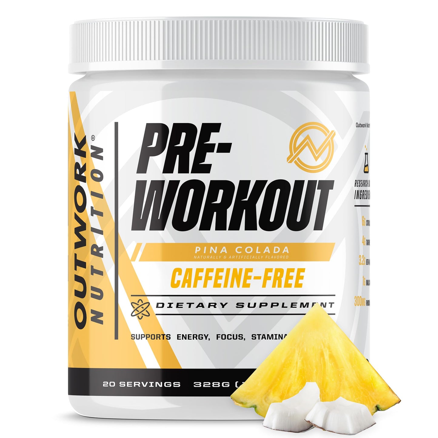 Outwork Nutrition Non-Stim Pre Workout Powder - Citrulline Malate, Beta-Alanine, Rhodiola Extract for Performance, Focus & Energy Boost - Preworkout for Men, Women (Caffeine Free, Tropical Candy)