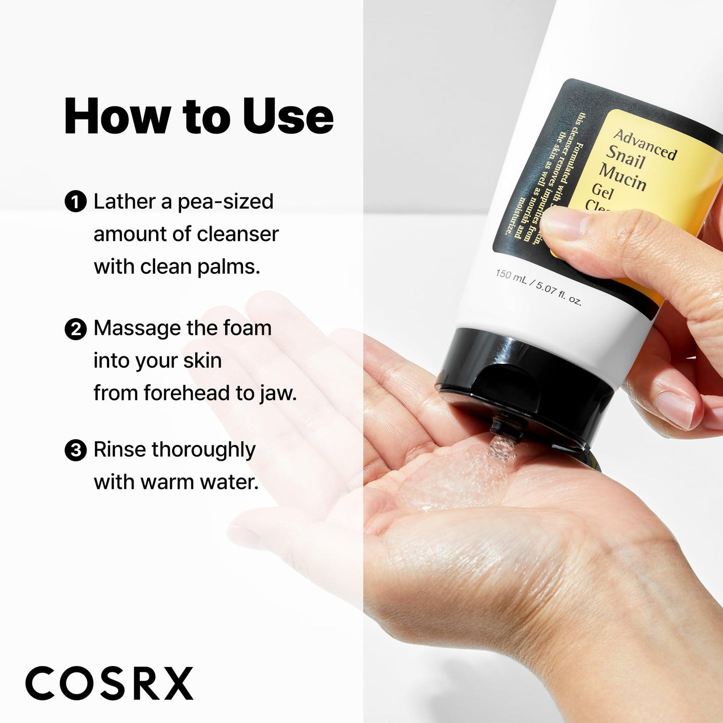 COSRX Advanced Snail Mucin Gel Cleanser, 5.07 Fl Oz / 150 mL, Rich Daily Deep Cleansing Gel for Dry & Sensitive Skin COSRX