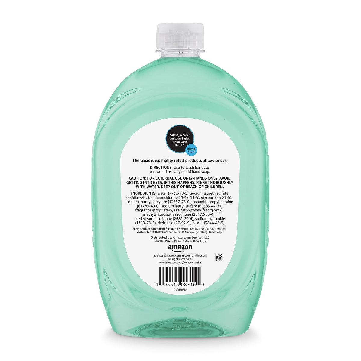 Amazon Basics Liquid Hand Soap Refill, Mango and Coconut Water Scent, Triclosan-Free, Dermatologist Tested, pH Balanced, Paraben-Free, 50 Fl Oz (Pack of 1) (Previously Solimo) Amazon Basics