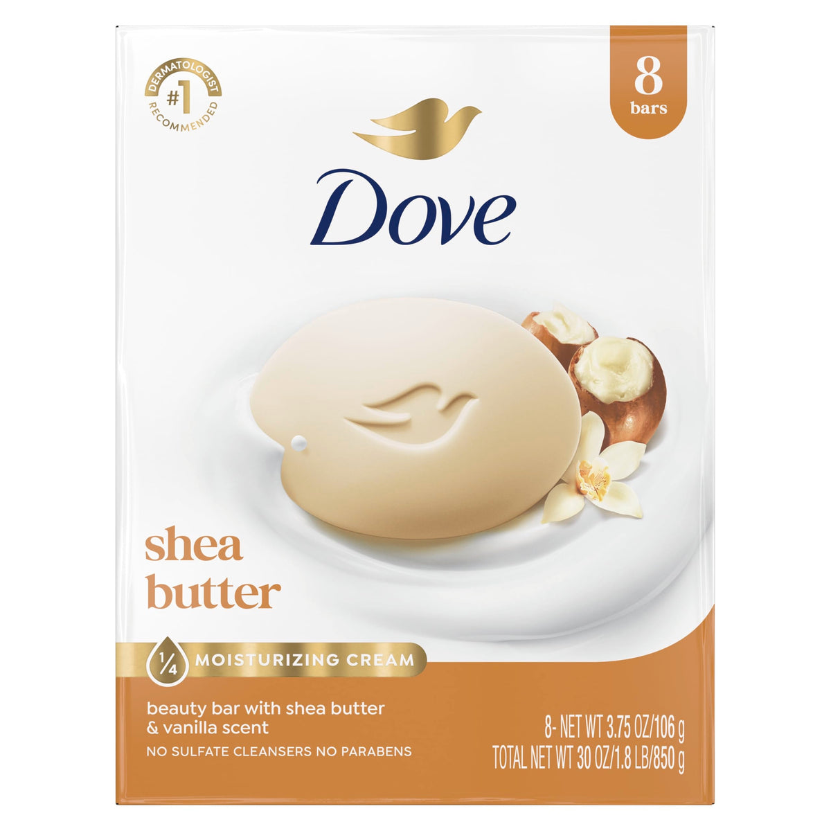 Dove Shea Butter Beauty Bar Soap 8 Count, Cleanser, 3.75 oz I beauty bar Dove