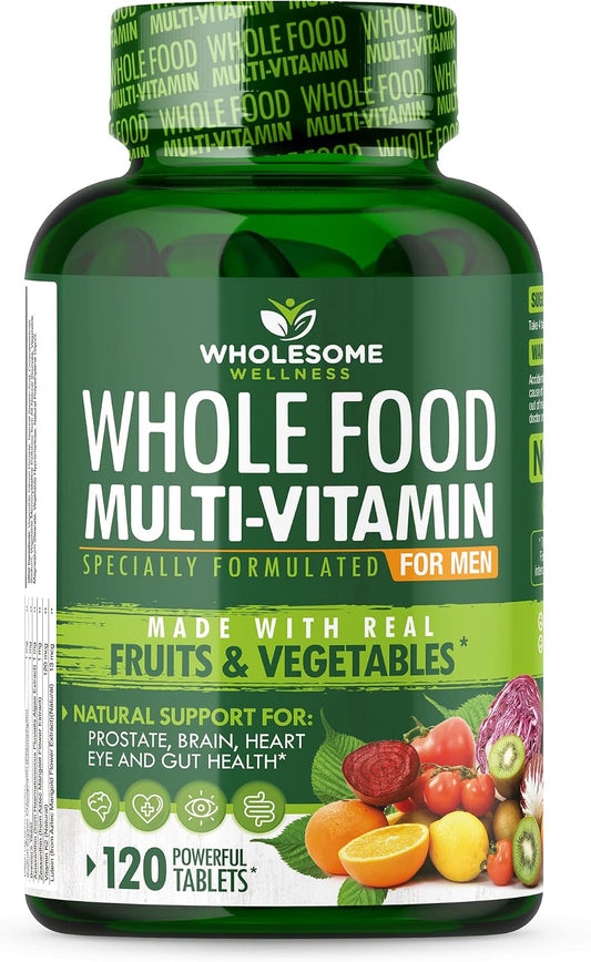 Wholesome Wellness Whole Food Multivitamin for Men - Natural Multi Vitamins, Minerals, Organic Extracts - Vegan Vegetarian - 120 Tablets Gsupps Australia