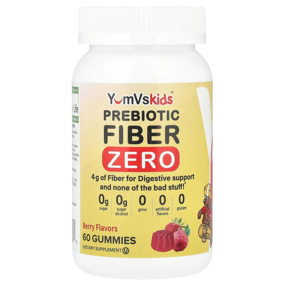 Prebiotic Fiber Zero Gummies for Kids by YumVs | Keto Sugar Free Gummy Chews for Toddlers |4g Fiber for Children Constipation Support YUM-V'S