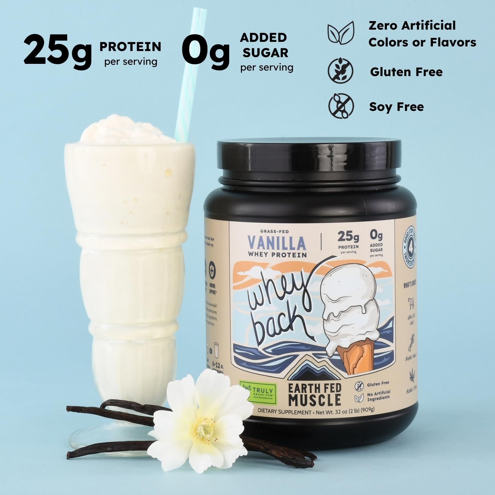 Earth Fed Muscle Whey Back Irish Grass Fed Whey Protein Isolate, Third-Party Certified. 25g Protein, Vanilla - Non-GMO, Hormone Free, Soy Free, Gluten Free - 2 LB, 29 Servings Earth Fed Muscle buy australia supplements