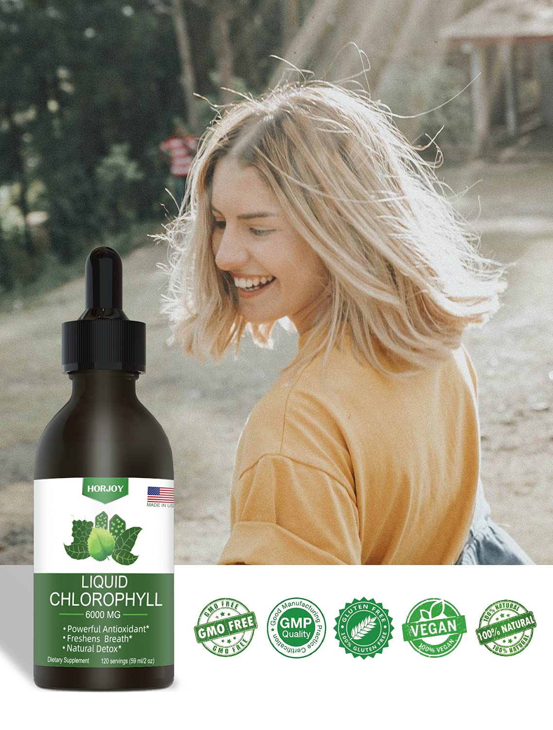 Chlorophyll Liquid Drops - 100% Natural Energy Booster and Immune Support - Internal Deodorant and Detox - Altitude Sickness Relief - Fast Absorption Horjoy