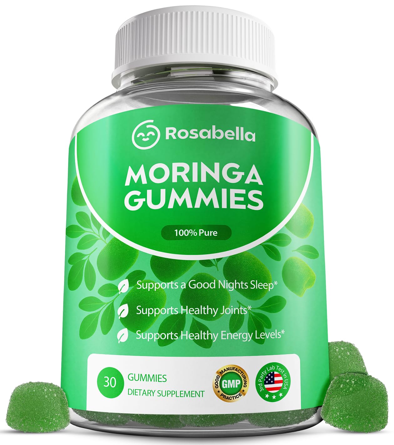 Rosabella Moringa Gummies – Moringa Leaf Extract 1000mg Equivalent Per Serving – Natural Energy & Balance – Non-GMO, Gluten-Free Superfood Rosabella