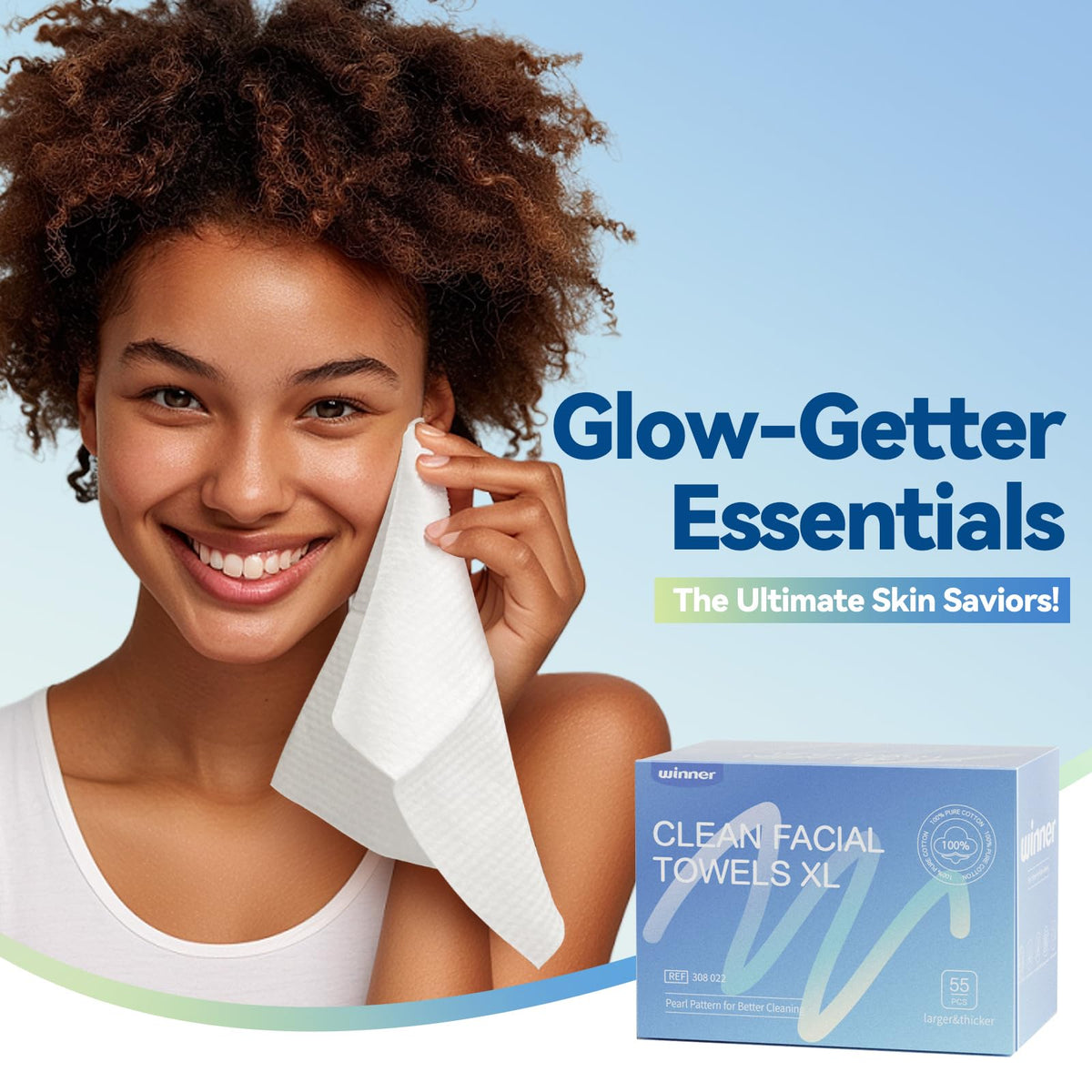 Winner XL Disposable Face Towels, 100% Cotton, 55 Count (Pack of 1) Winner