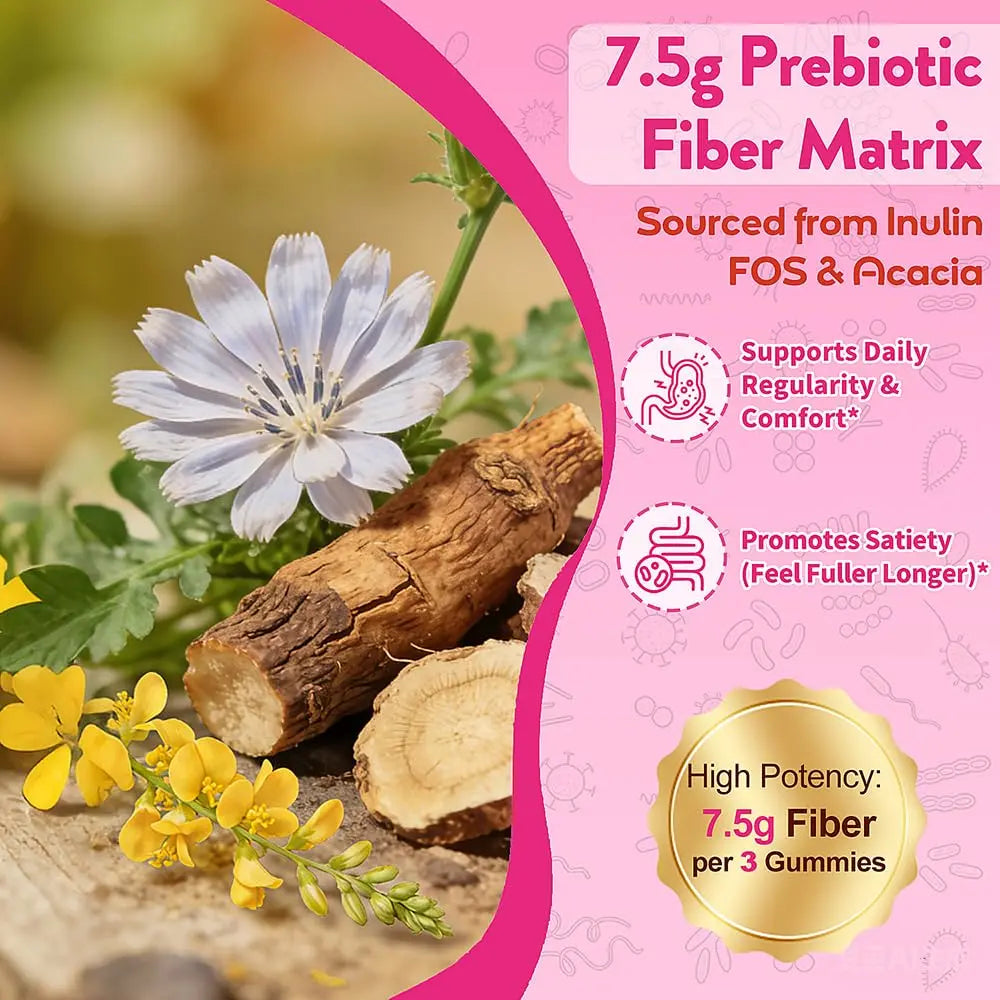 Fiber Gummies 7500mg, Probiotics & Digestive Enzymes, Sugar-Free, Vegan & Gluten-Free Supplement for Gut Health, Bloating Support & Regularity) Grewellogy