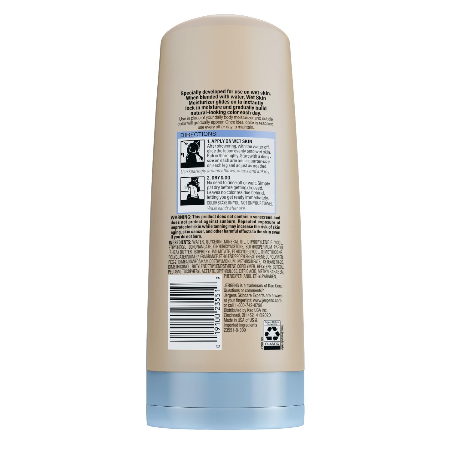 Jergens Natural Glow In Shower Lotion, Self Tanner for Medium to Deep Skin Tone, Sunless Tanning Wet Skin Lotion for Gradual Jergens