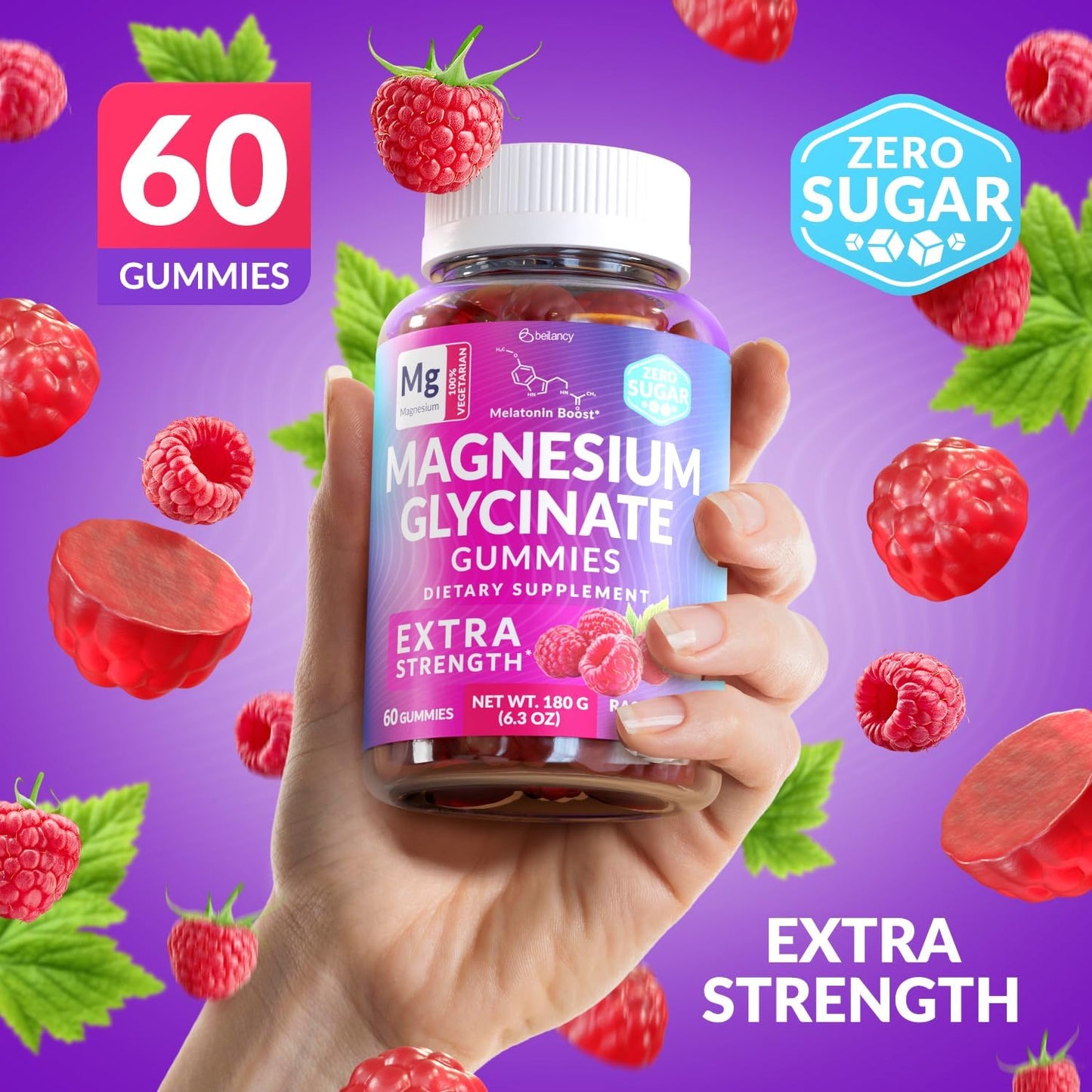 Magnesium Glycinate Gummies 400mg, Muscle Support and Relaxation, Magnesium Supplement for Women, Men and Kids, High Absorption, Sugar Free, BE&LANCY