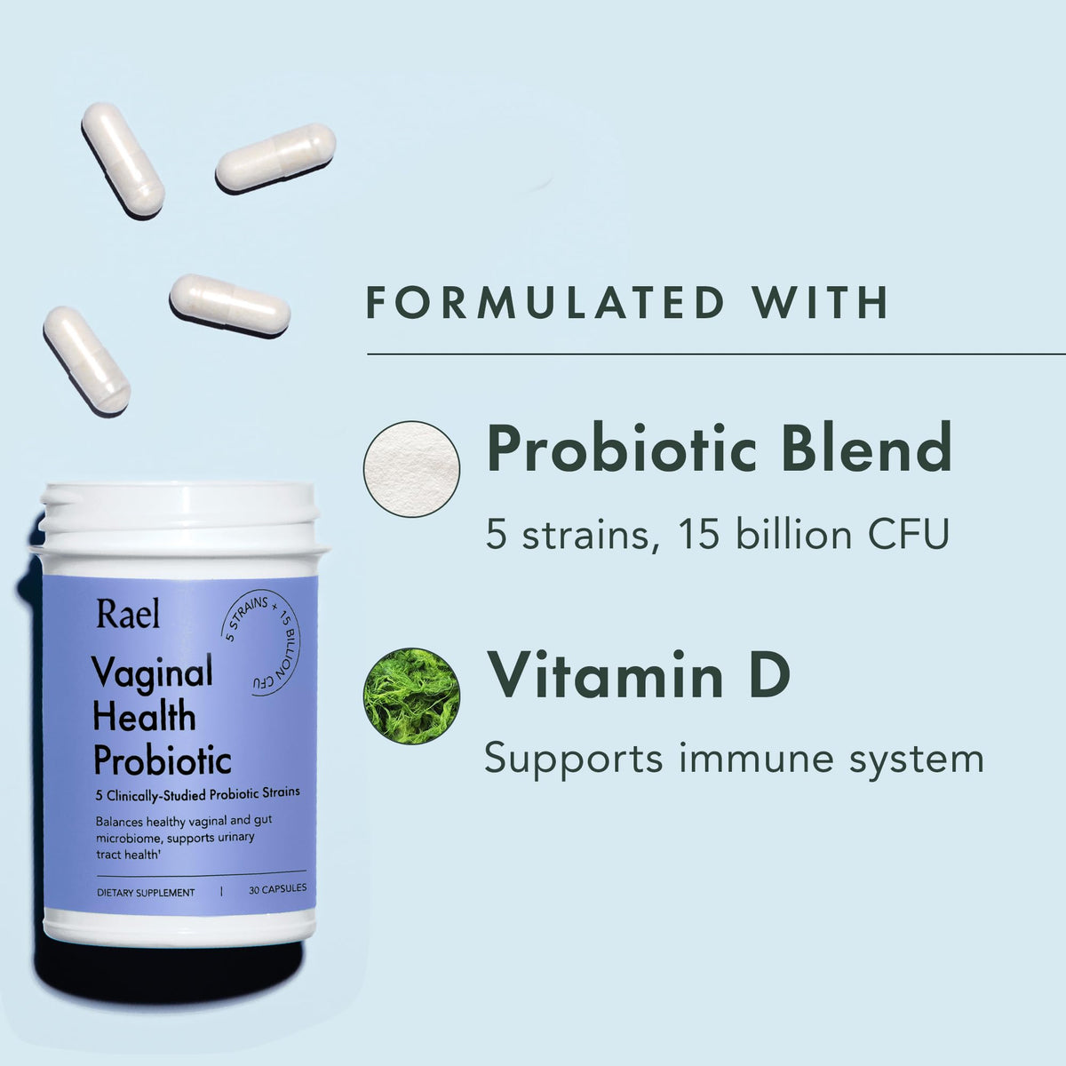 Rael Probiotics for Women - pH Balance Supplement with Prebiotics, Vaginal Immune Health (30 Servings) Rael