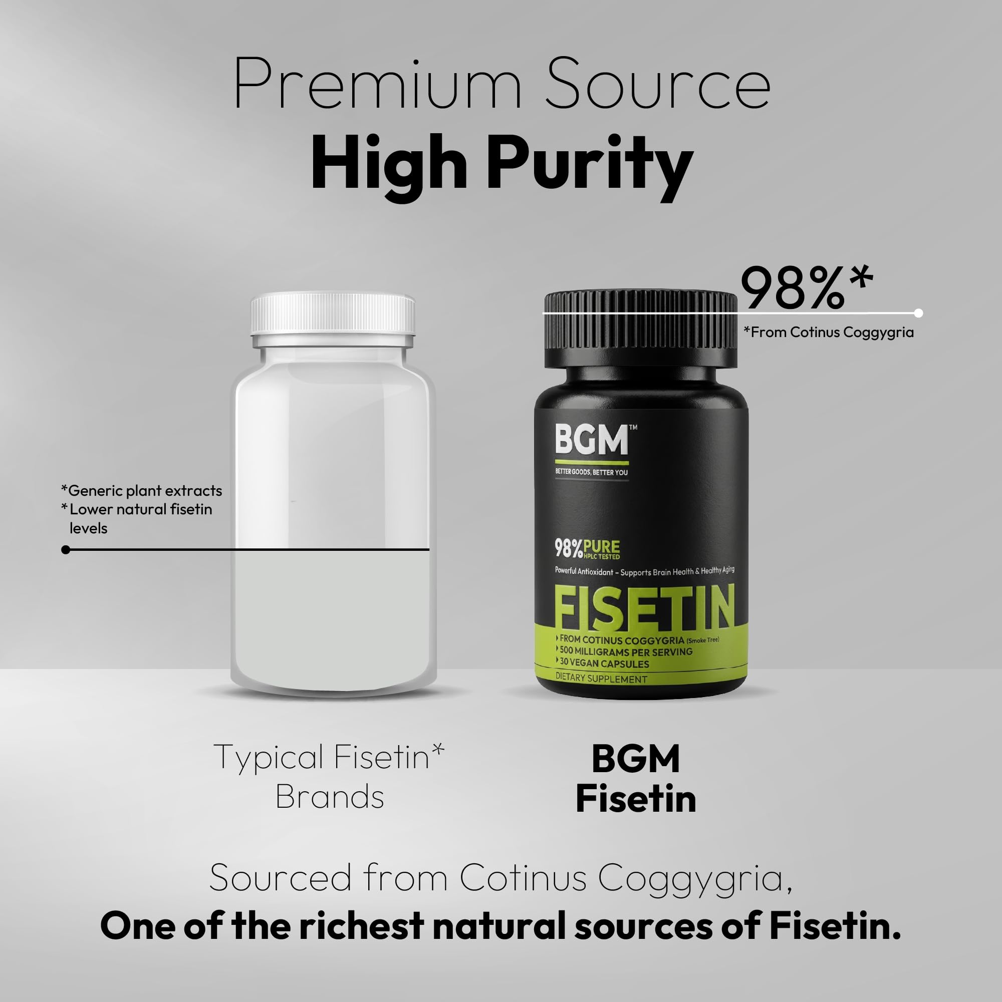 BGM Fisetin 500mg Supplement | Smoke Tree Extract (Cotinus coggygria) | 98% Pure Senolytic Antioxidant | Vegan Capsules | Supports Brain Health & Healthy Aging BGM Better Goods, Better You buy australia supplements