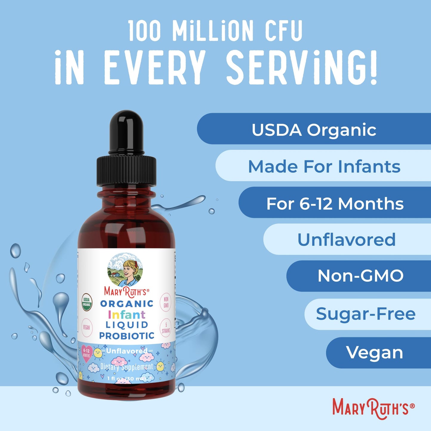 MaryRuth Organics USDA Organic Infant Liquid Probiotic Drops | Baby Essentials | Probiotics for Infants | Baby Probiotic Drops MARYRUTH'S