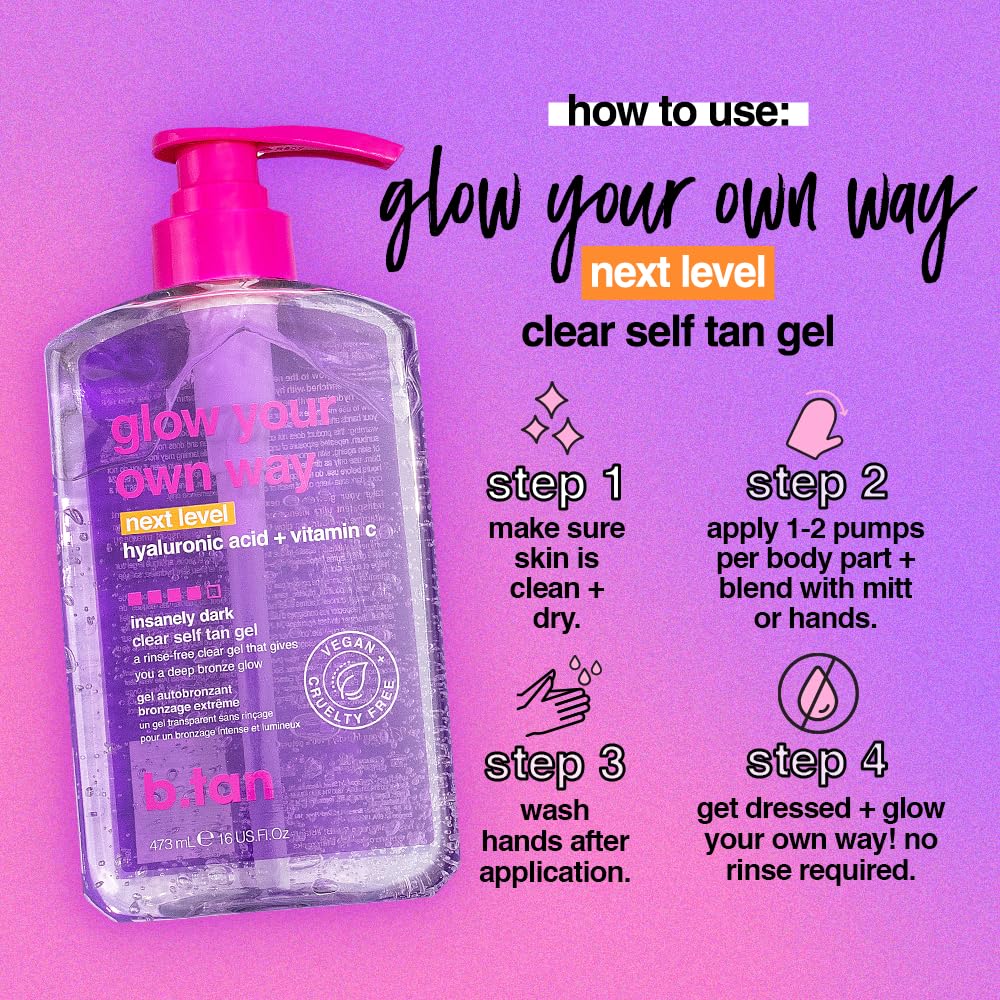 b.tan Extra Dark Clear Self Tanning Gel - Glow Your Own Way Gradual Tan B.TAN