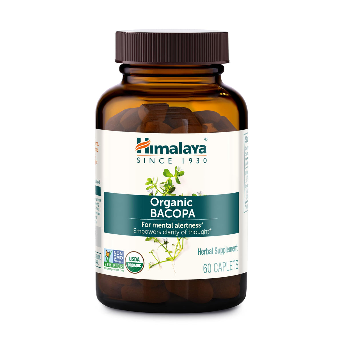 Himalaya Organic Bacopa Monnieri Nootropic Herbal Supplement, Supports Calm, Memory, Cognition, USDA Certified Organic, Non-GMO, 750 mg Himalaya