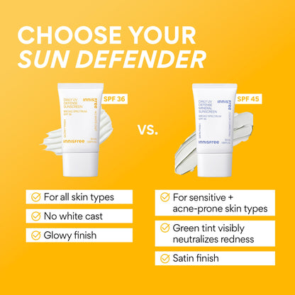 innisfree Daily Mineral UV Defense SPF 45 | Tinted Korean Sunscreen with Zinc Oxide for Redness | Gentle, Hydrating and Lightweight | Available in 2 Pack innisfree