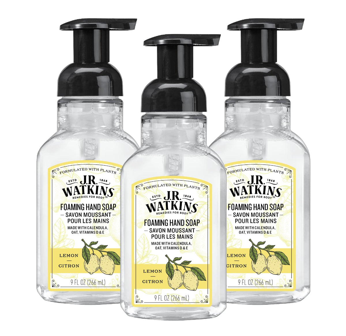 J.R. Watkins Moisturizing Foam Hand Soap Dispenser 3 Pack, Lemon, 9 fl oz J.R. Watkins