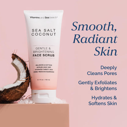Gentle & Brightening Face Scrub with Sea Salt & Coconut – Exfoliates, Hydrates & Reduces Blemishes – Balancing Facial Cleanser for All Skin Types – 5.1 fl oz VITAMINS AND SEA BEAUTY