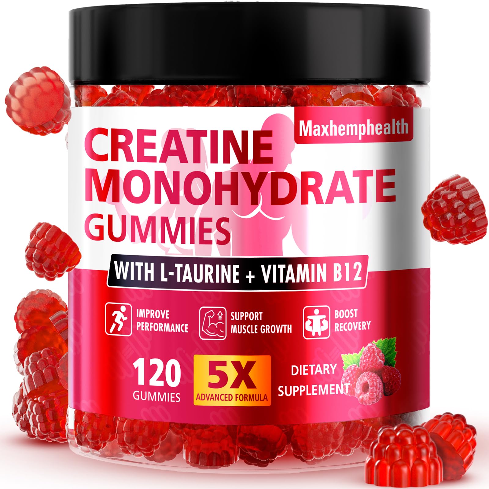 Creatine Gummies for Men & Women, Creatine Monohydrate Gummies 5g, Build Muscle, Strength, Recovery, Cognitive Health & Memory, Pre Workout Supplement, 120 Count Raspberry Chewable Gummy Maxhemphealth buy australia supplements