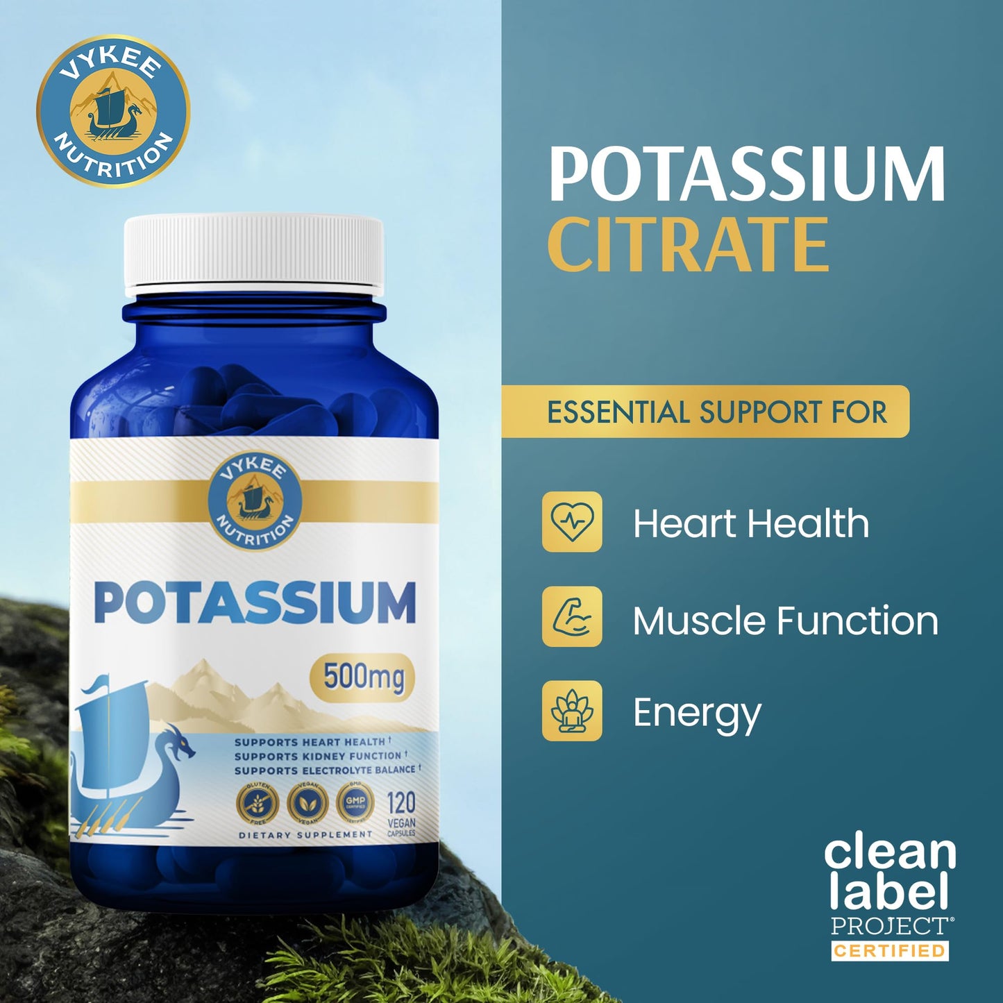 Vykee Nutrition Potassium Citrate Capsules - Supplements for Electrolyte Balance, Muscle & Heart Health - Vegan, Non-GMO, Vykee Nutrition