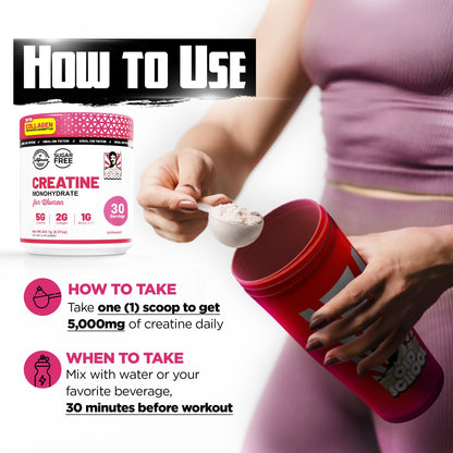 Old School Labs Creatine for Women – Post-Workout Supplement with 5000mg Creatine Monohydrate Powder, 2000mg Collagen & BCAA 2:1:1 for Strength Support & Recovery Old School Labs