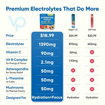 Venture Pal 2-in-1 Hydration Packets + Focus Support Electrolytes Powder, 7 Electrolytes + Vitamins, Magnesium, Lion's Mane & L-Theanine Venture Pal