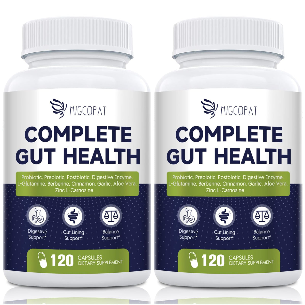 Migcopat Probiotics for Digestive Health, 80 Billion CFU Probiotics, Prebiotics, Postbiotics & Digestive Enzymes, Gut Health Capsules with Berberine, Cinnamon, Migcopat