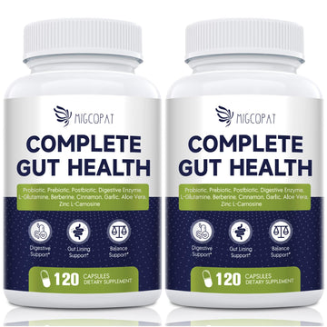 Migcopat Probiotics for Digestive Health, 80 Billion CFU Probiotics, Prebiotics, Postbiotics & Digestive Enzymes, Gut Health Capsules with Berberine, Cinnamon,