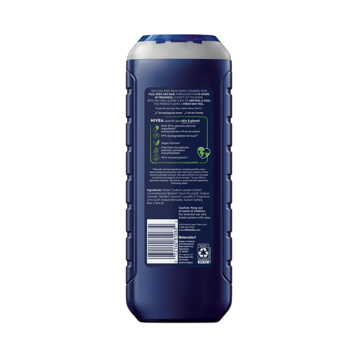 NIVEA MEN Cool 3-in-1 Body Wash with Menthol, Multipack, 3 x 16.9 FL OZ NIVEA MEN