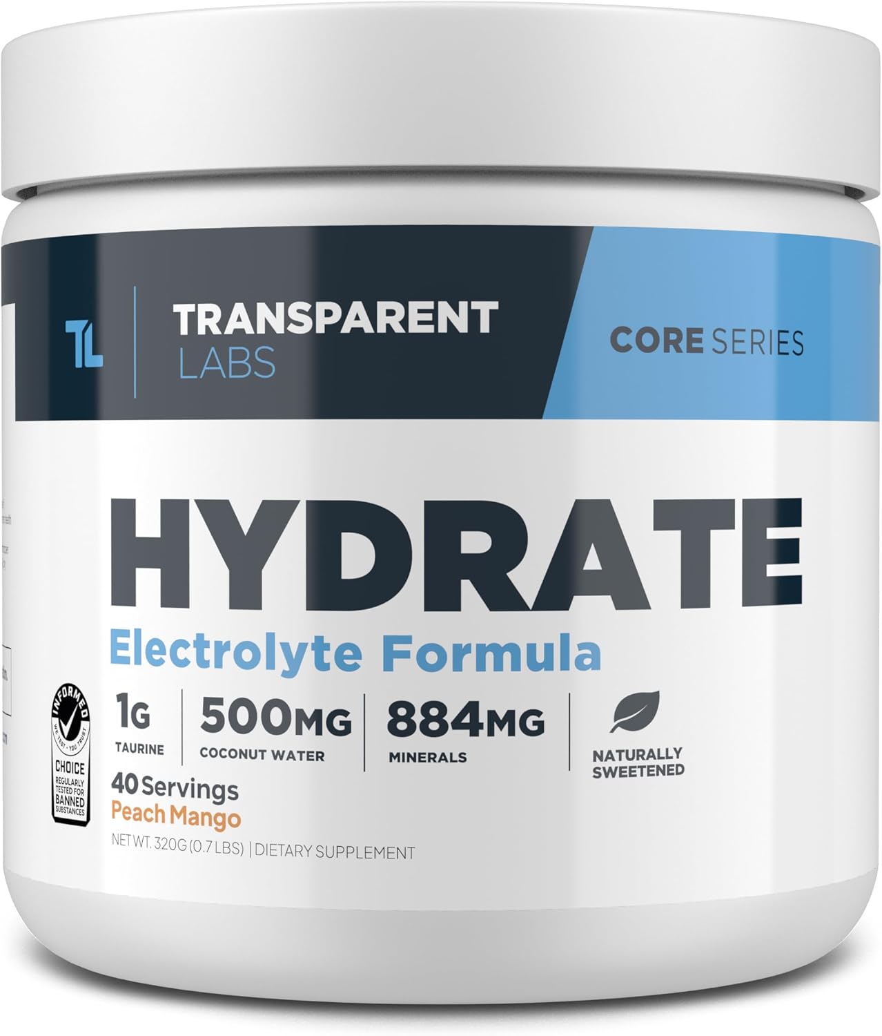 Transparent Labs Hydrate Electrolytes Powder (40 Servings, Peach Mango) & Creatine HMB (30 Servings, Strawberry Lemonade)