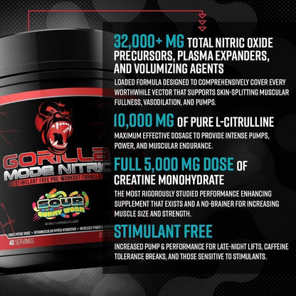 Gorilla Mode Nitric Upgraded Stimulant Free Pre-Workout – Best Tasting and Most Effective Stimulant Free Pre-Workout/Massive Pumps · Vasodilation · Power / 776 Grams (Cherry Blackout)