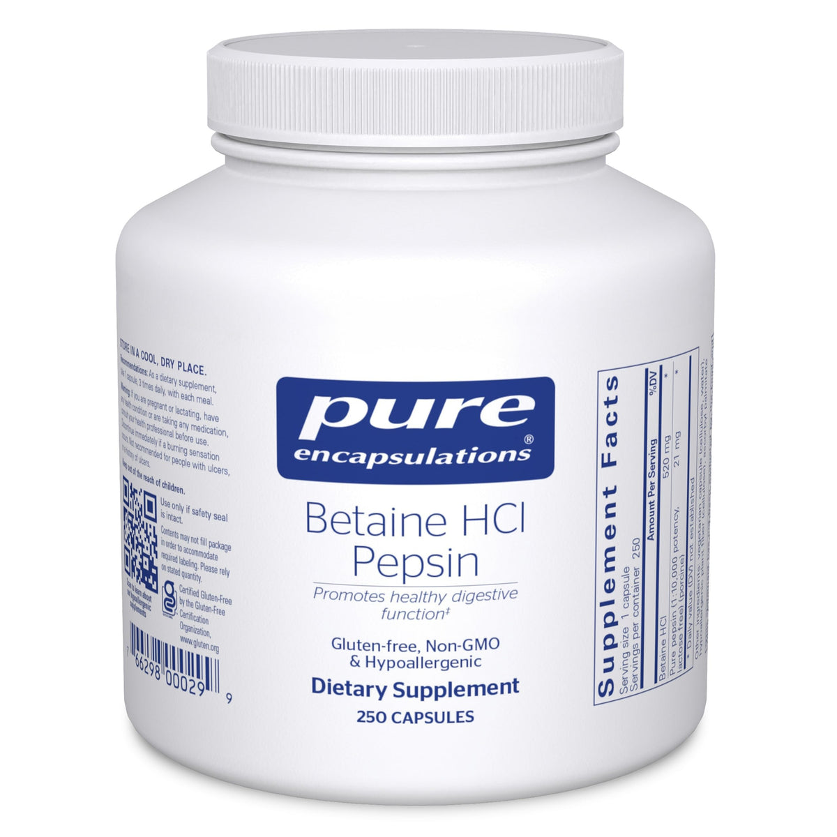 Pure Encapsulations Betaine HCl Pepsin - Digestive Enzymes Supplement for Digestion Aid & Support, Stomach Acid & Nutrient Absorption* Pure Encapsulations