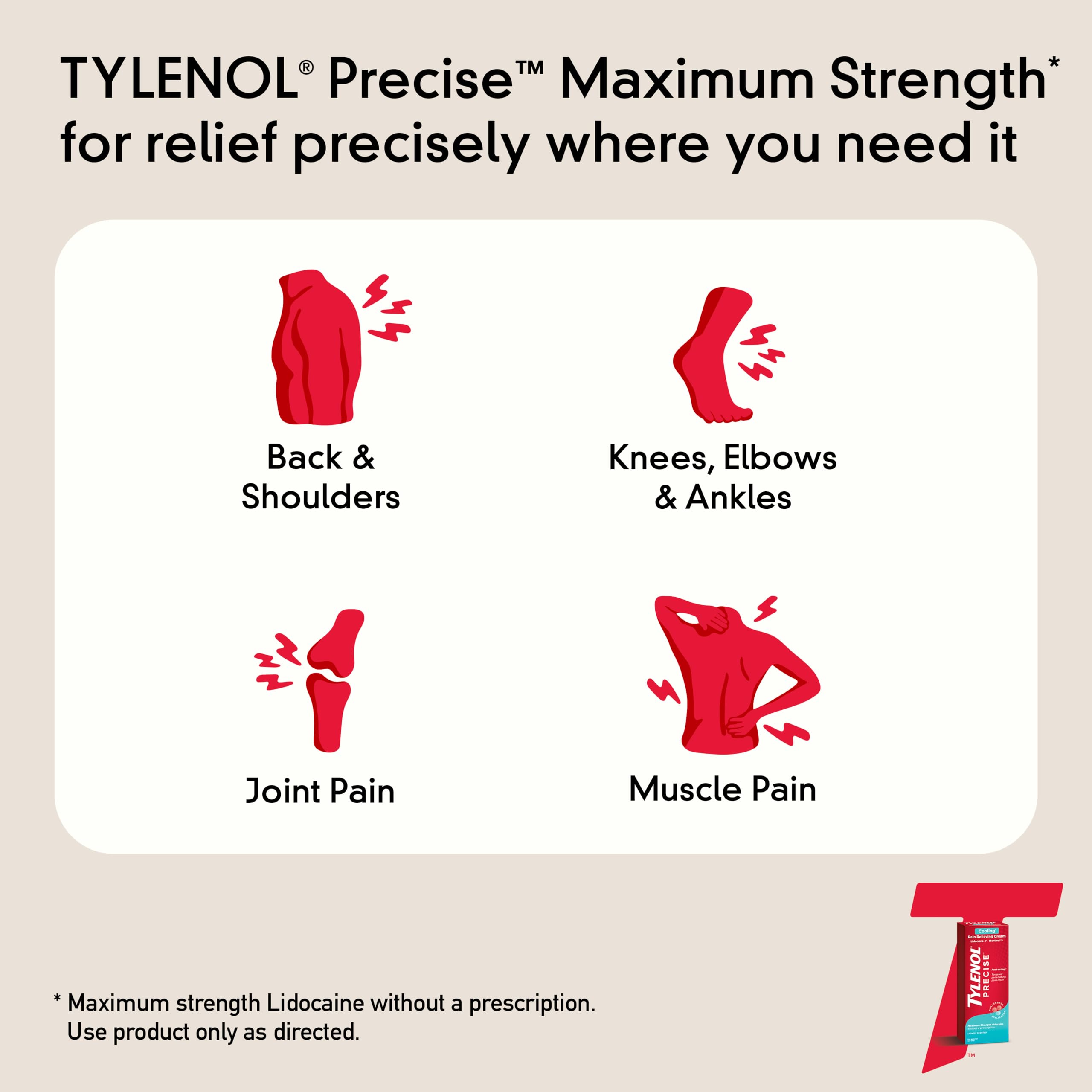 Tylenol Precise Cream, Cooling Sensation Pain Relief, Roll‑On, Lidocaine 4%, Menthol 1%, Targeted Maximum OTC Strength Combination for Back, Muscle and Joint, Numbing Cream Rollerball Applicator, 4 oz Tylenol buy australia supplements